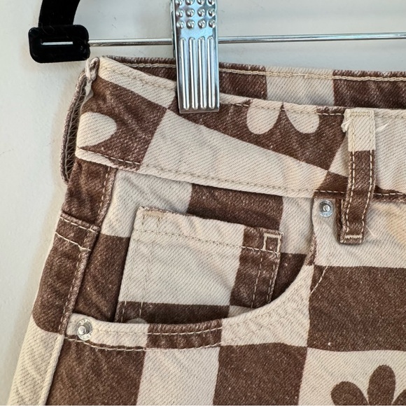 PACSUN Eco Flower Checkerboard High Waisted Denim Festival Shorts Size 26 - Picture 2 of 8